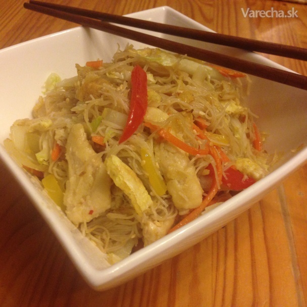 Ázijské ryžové vermicelli rezance s kuracím mäsom (fotorecept ...