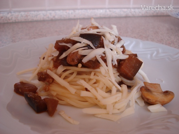 Baklažánovo-šampiňónová zmes na špagety recept
