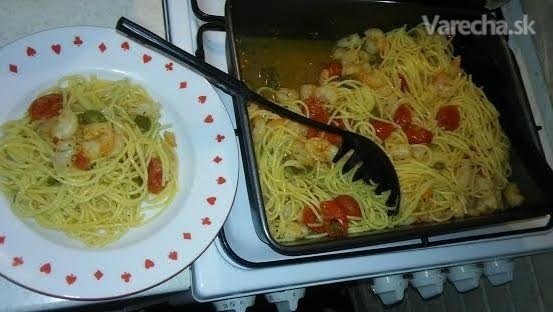 Pečené krevety so špagetami (fotorecept) recept