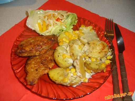 Pečené zemiaky s nivou a kukuricou