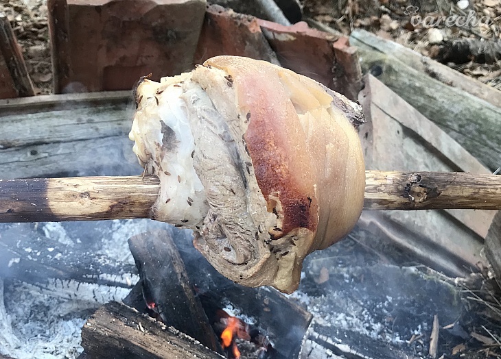 Opekané bravčové koleno na ohni v prírode recept