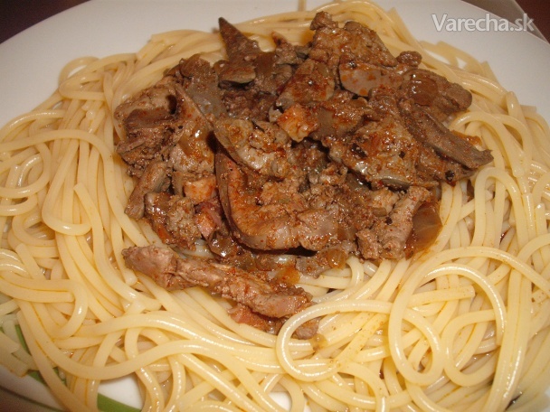 Špagety s husacou pečeňou (fotorecept) recept